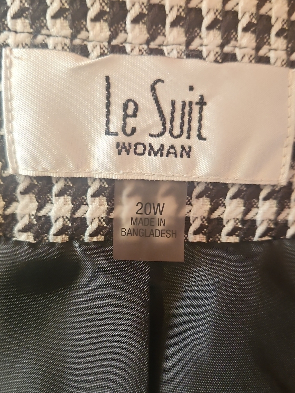 Vintage Houndstooth Blazer Open Jacket Work Pockets Black White Women's Plus 20W - Picture 5 of 8